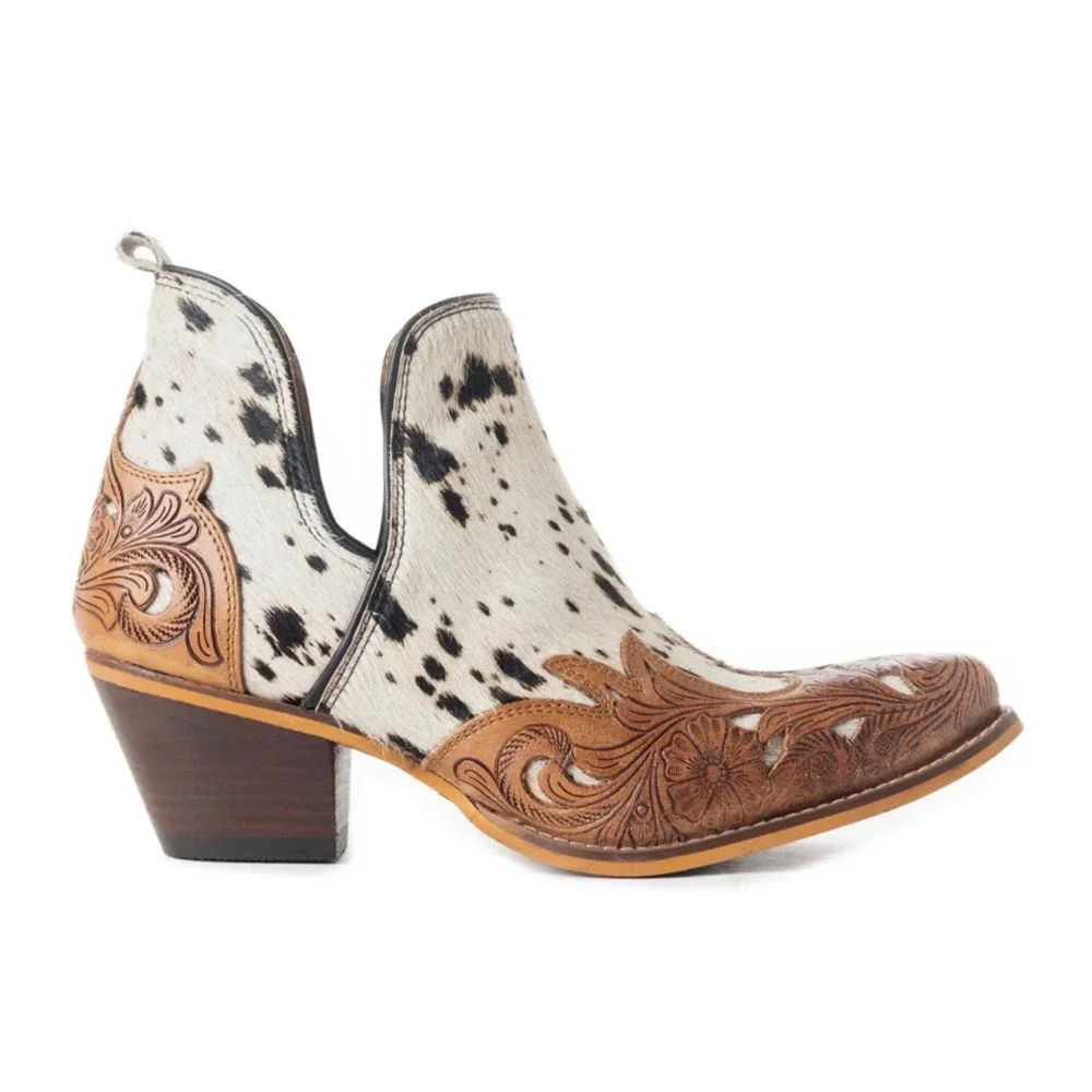 Myra West Street Cowhide & Hand Tooled Leather Booties Size 6 Western Cowgirl